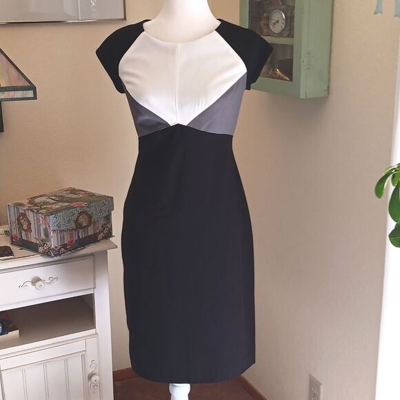 Nine West Black, Cream, and Gray Colorblock Dress. Work Perfect - Picture 1 of 12